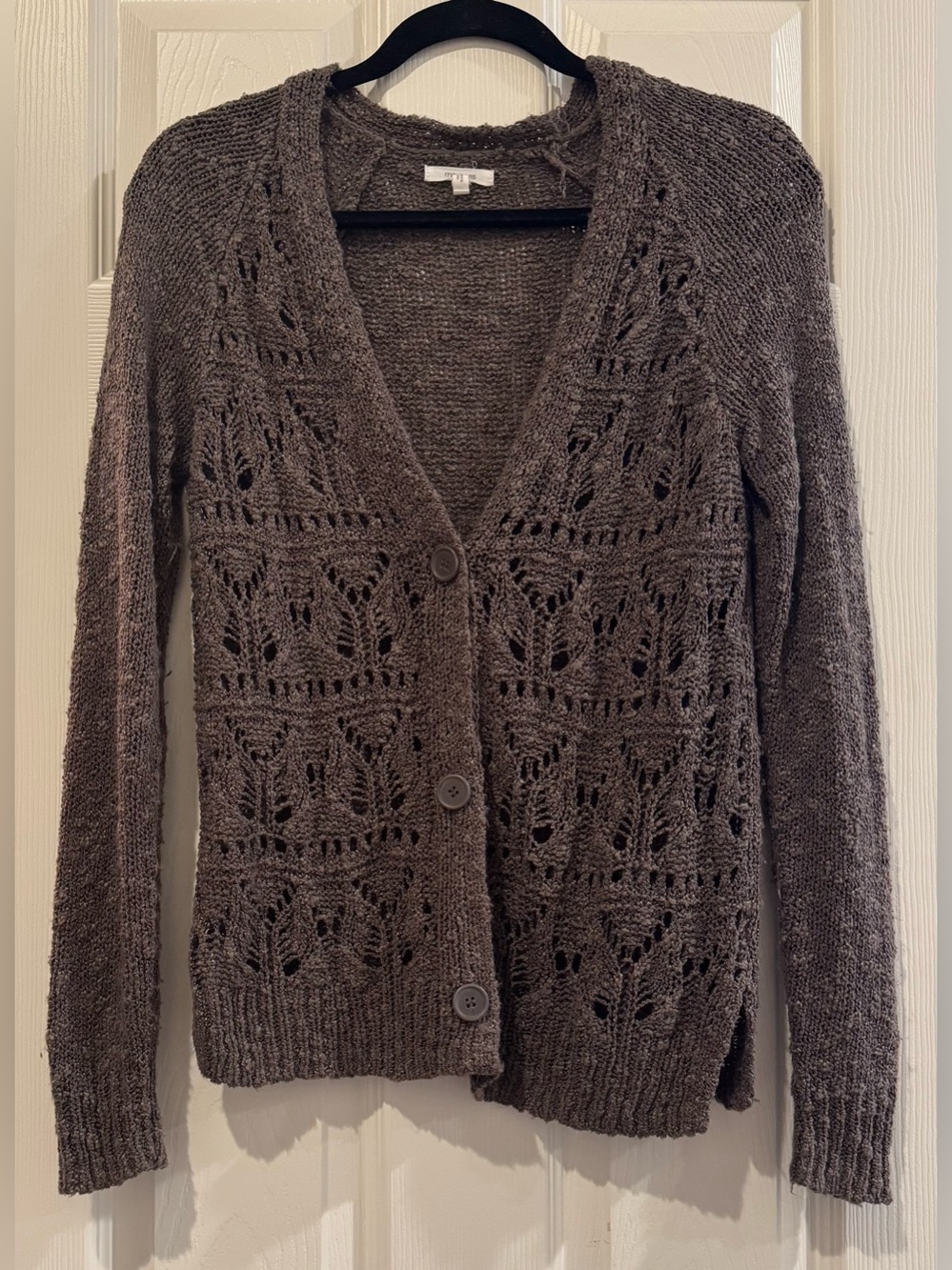 Maurices Brown Open-Knit Button Cardigan